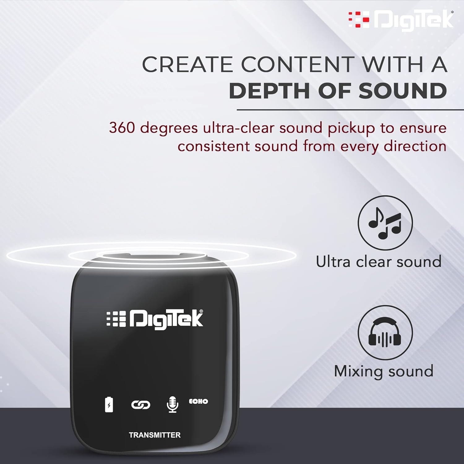 Digitek® (DWM 101 Wireless Microphone System with ANC Noise Reduction, 360° Sound Capture, 100M Range, Upto 12 Hrs Working Time, for DSLR Camera, Android & iOS Smartphones, Seamless Audio Recording Digitek® (DWM 101 Wireless Microphone System with ANC Noise Reduction, 360° Sound Capture, 100M Range, Upto 12 Hrs Working Time, for DSLR Camera, Android & iOS Smartphones, Seamless Audio Recording